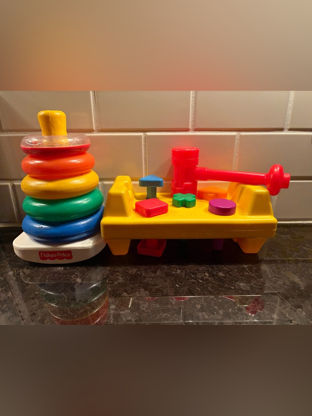 Fisher-Price Bright Yellow Hammer Bench with Red Hammer and Multicolor Shapes